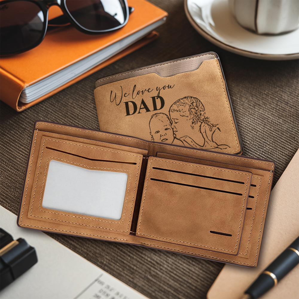 TNW005 Custom Photo Engraved Wallet for Men – Personalized Leather Wallet with Picture, Handwriting or Message – Customized Gift for Husband & Dad