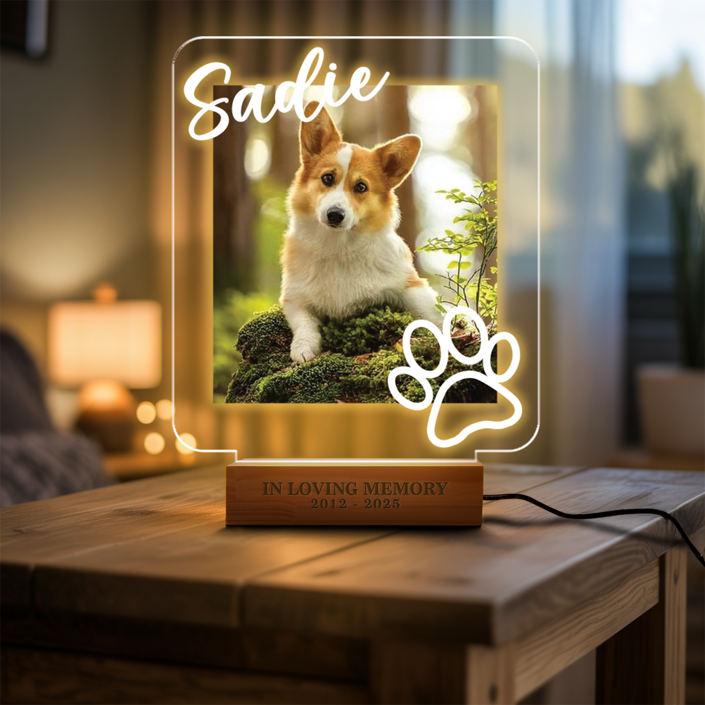 Custom Dog Portrait Night Light, Personalized Pet Lovers Gifts, Personalized Pet Memorial LED Night Light