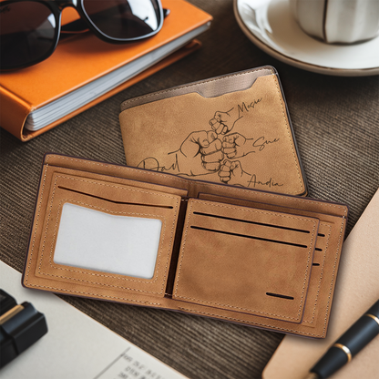 TNW004 Personalized Fist Pump Dad Son Engraved Leather Wallet, Father's Day Gift, Gift for Dad, Leather Wallet Gift for Daddy