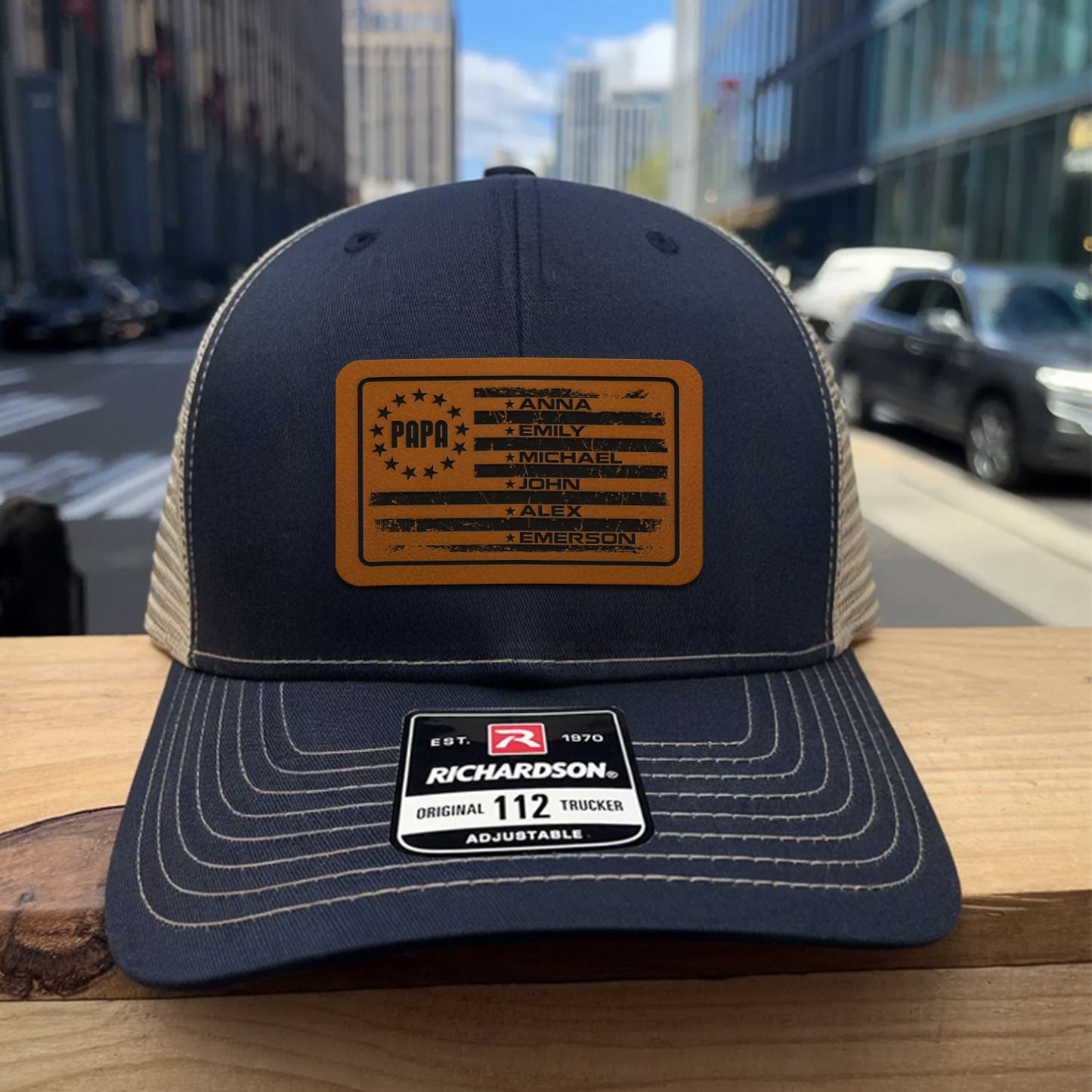 Custom Kid's Names American Flag Trucker Hat, World's Best Dad Trucker Hat, Gift for Husband TNB188
