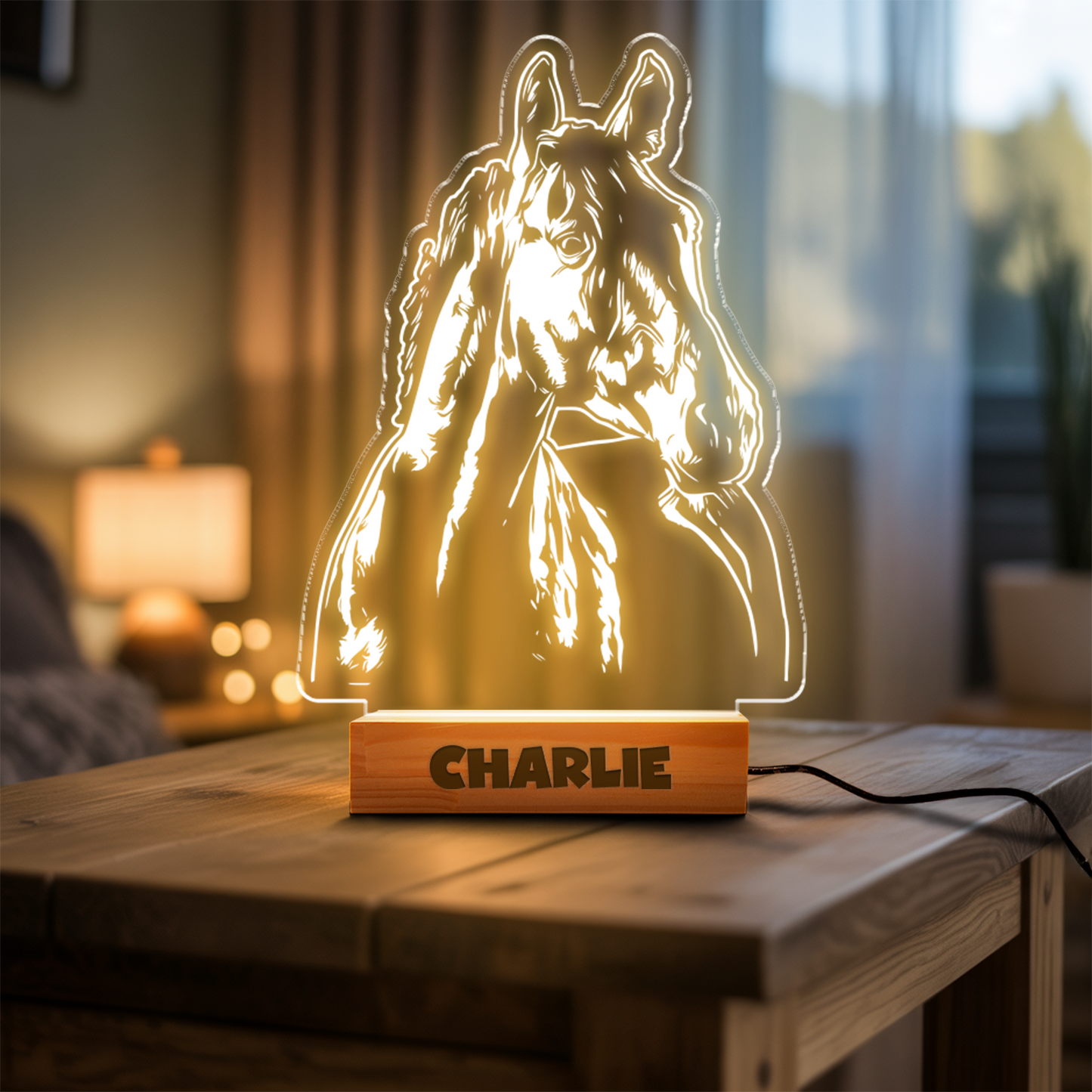Custom Horse Portrait Night Light, Personalized Pet Lovers Gifts, Personalized Pet Memorial LED Night Light