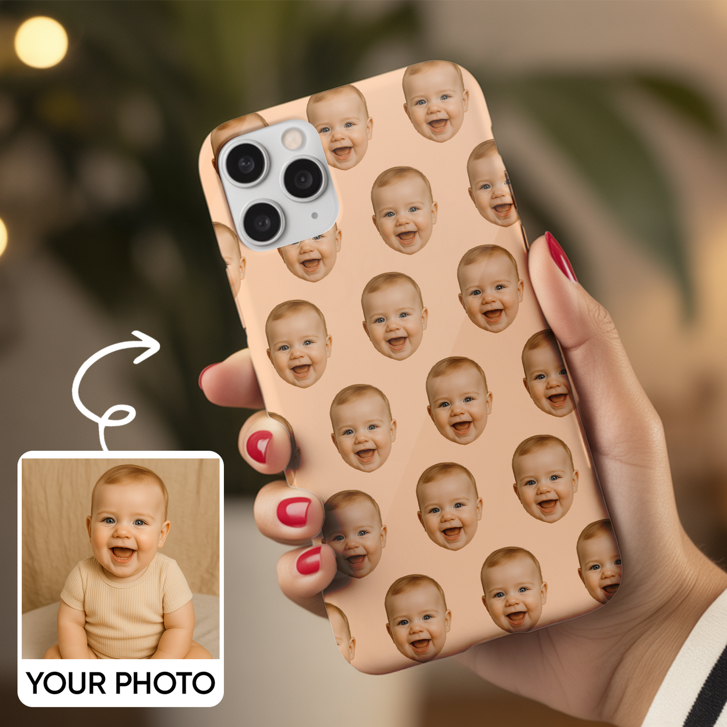 Personalized Baby Face Phone Case – Custom Repeating Baby Photo Pattern, Gift for New Moms & Dads THUC9910
