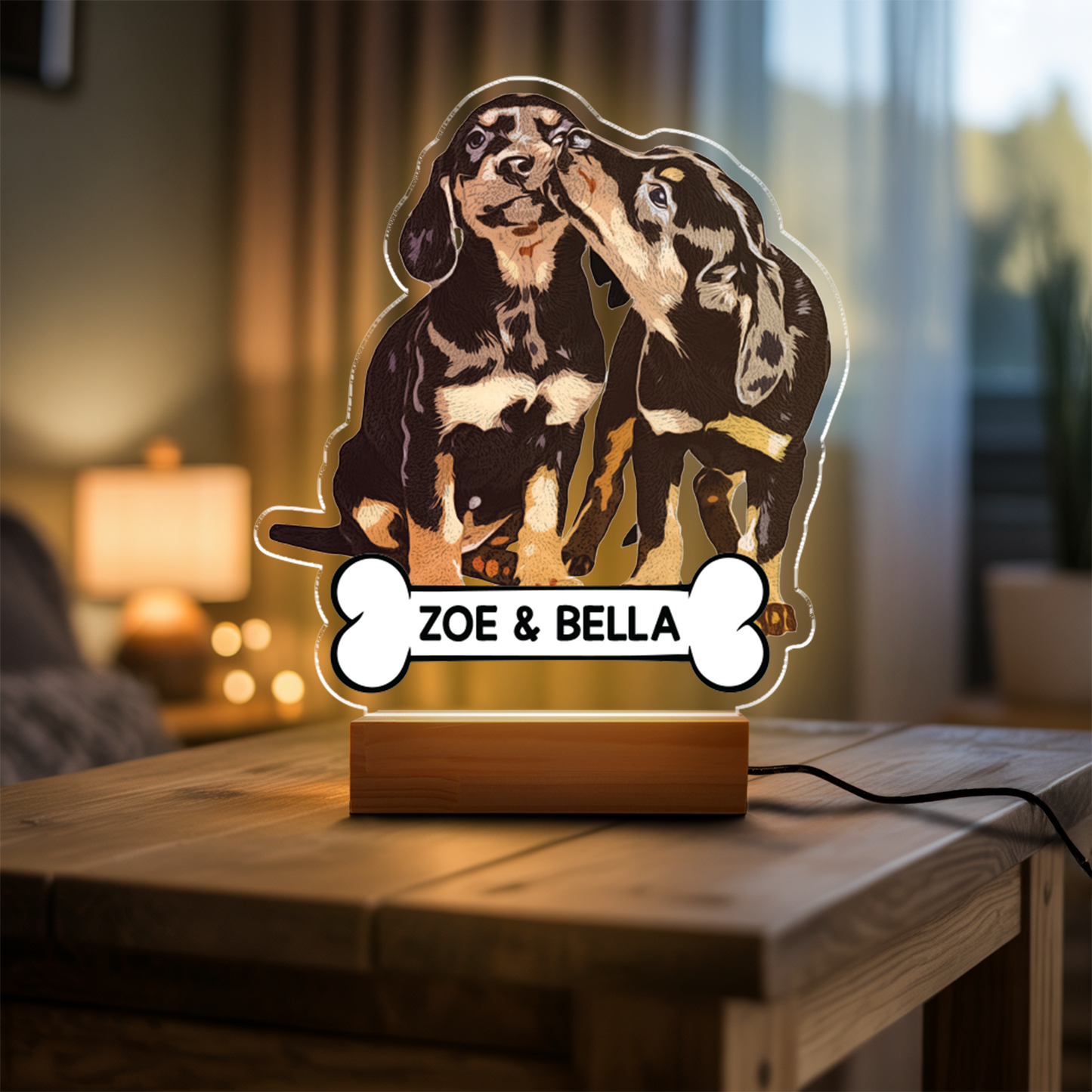 Custom Dog Portrait Night Light, Personalized Pet Lovers Gifts, Personalized Pet Memorial LED Night Light