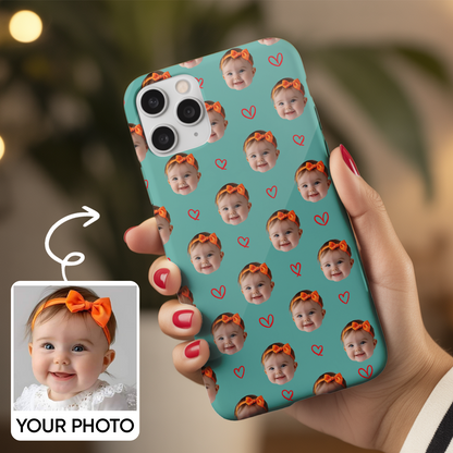 Custom Baby Photo Phone Case – Adorable Repeating Baby Face Design, Personalized Phone Cover THUC9914