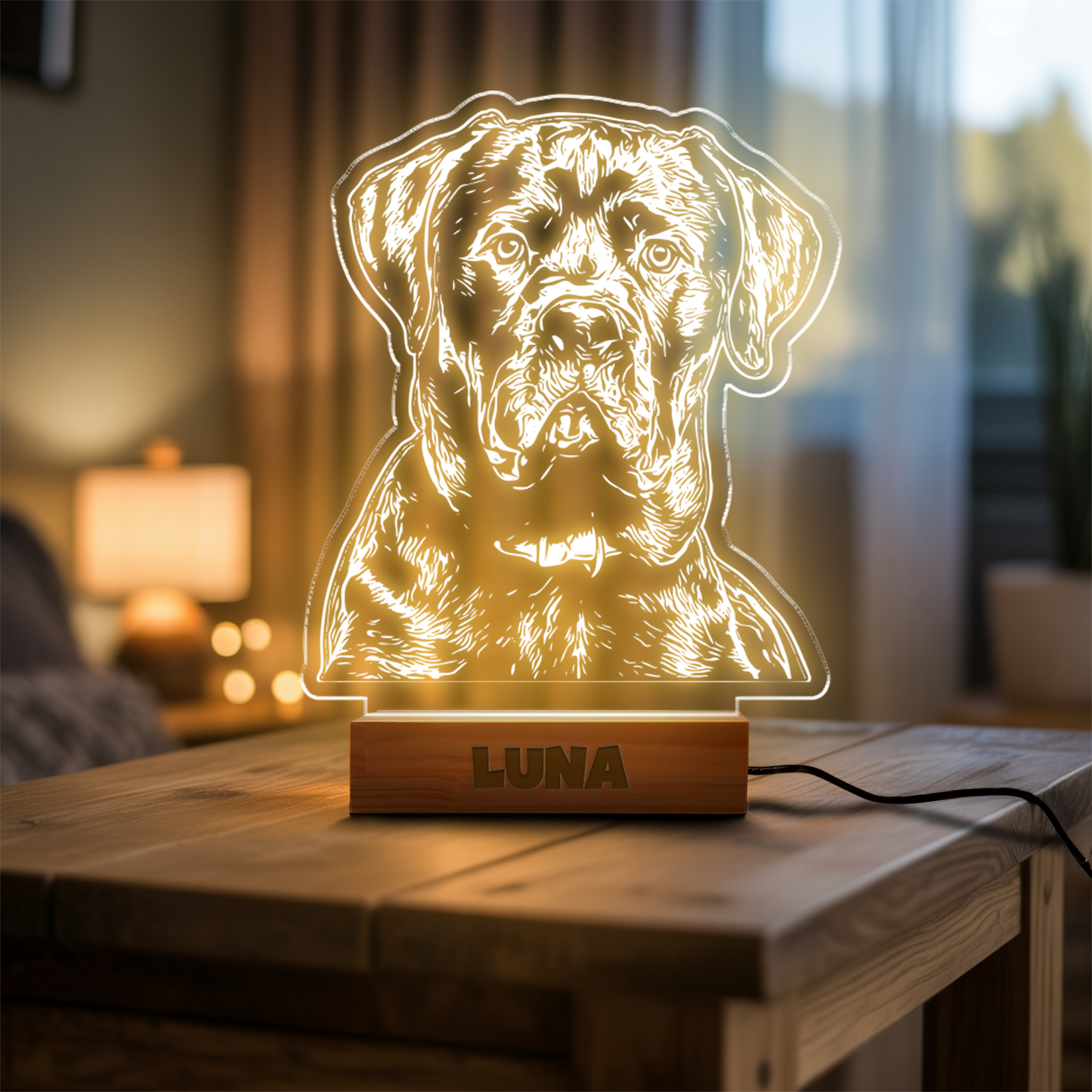 Custom Dog Portrait Night Light, Personalized Pet Lovers Gifts, Personalized Pet Memorial LED Night Light