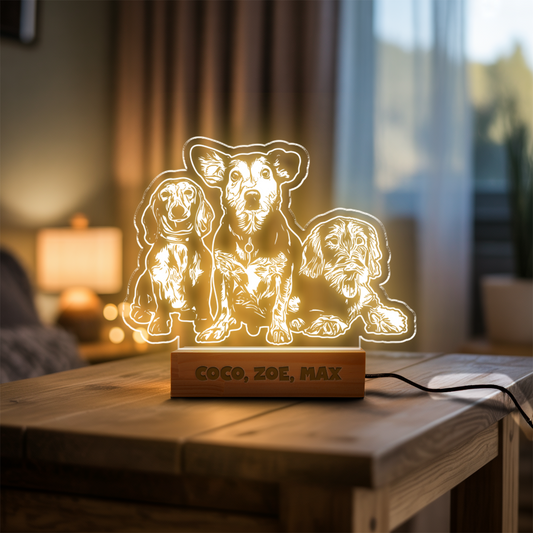 Custom Dog Portrait Night Light, Personalized Pet Lovers Gifts, Personalized Pet Memorial LED Night Light