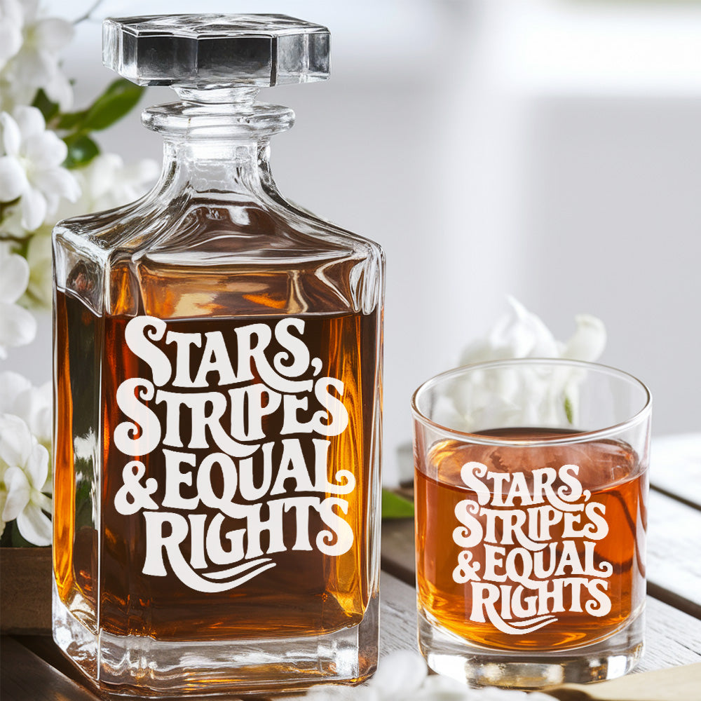 Stars, Stripes & Equal Rights Whiskey Decanter Set – 4th of July Gift THUC99DI03