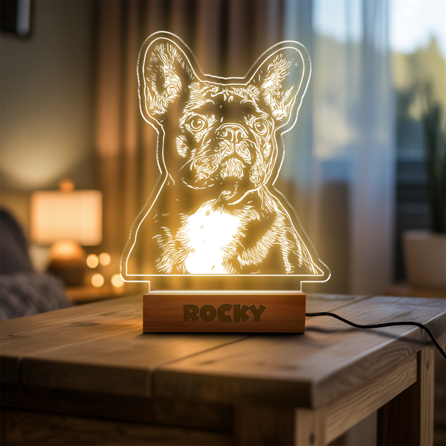 Custom Dog Portrait Night Light, Personalized Pet Lovers Gifts, Personalized Pet Memorial LED Night Light