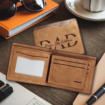 TNW003 Custom Leather Dad Wallet, Engraved Dad Wallet with Kids Names, Fathers Day Gift, New Dad Wallet, Personalized Papa Wallet Gift from Kids