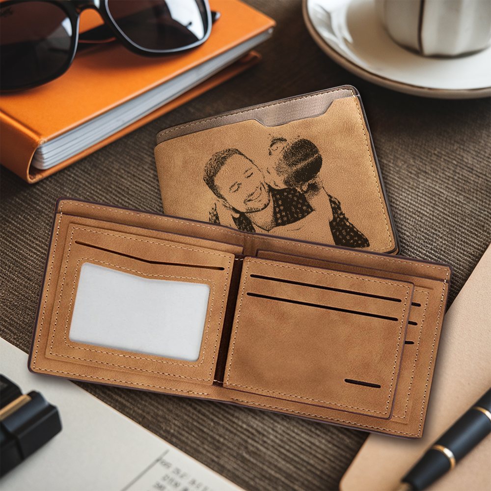 Custom Photo You Are The World Men's Wallet, Personalized Photo Leather Wallet , Gift for Dad Husband Groomsman Anniversary