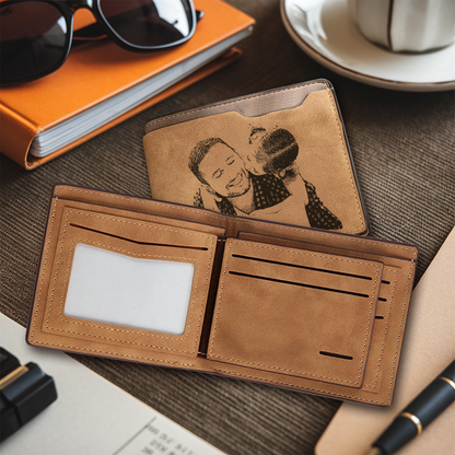 Custom Photo You Are The World Men's Wallet, Personalized Photo Leather Wallet , Gift for Dad Husband Groomsman Anniversary