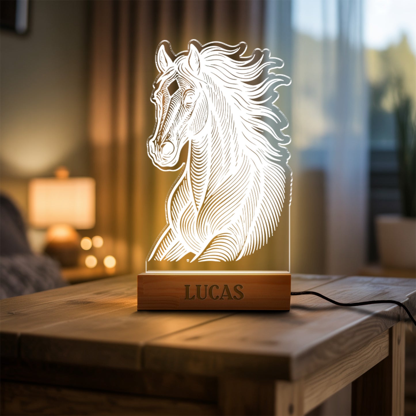Custom Horse Portrait Night Light, Personalized Pet Lovers Gifts, Personalized Pet Memorial LED Night Light