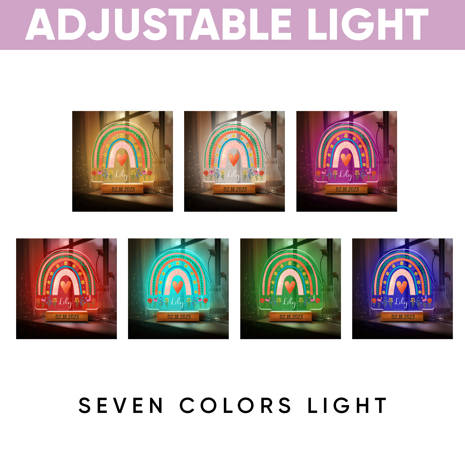 Aeluxlas Personalized Rainbow Floral Night Light for Kids,Baby Girl Boy Gift,Acrylic LED Lamp Birthday Gift, Christening Gift,Plaque Nursery Decor