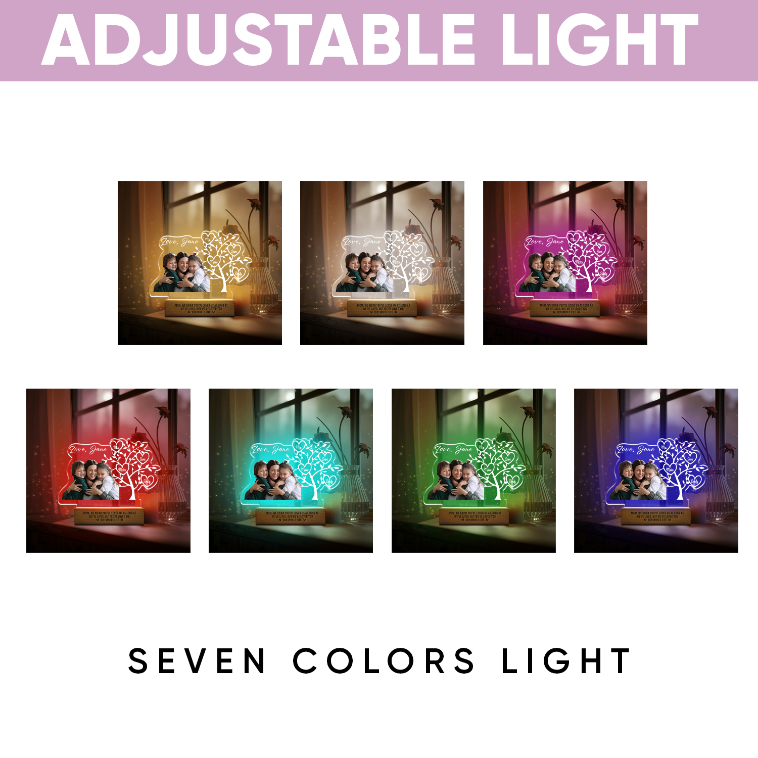 Aeluxlas Custom Photo Night Light, Mother's Day Gift, Personalized Family Tree LED Night Light, Gift for Mom