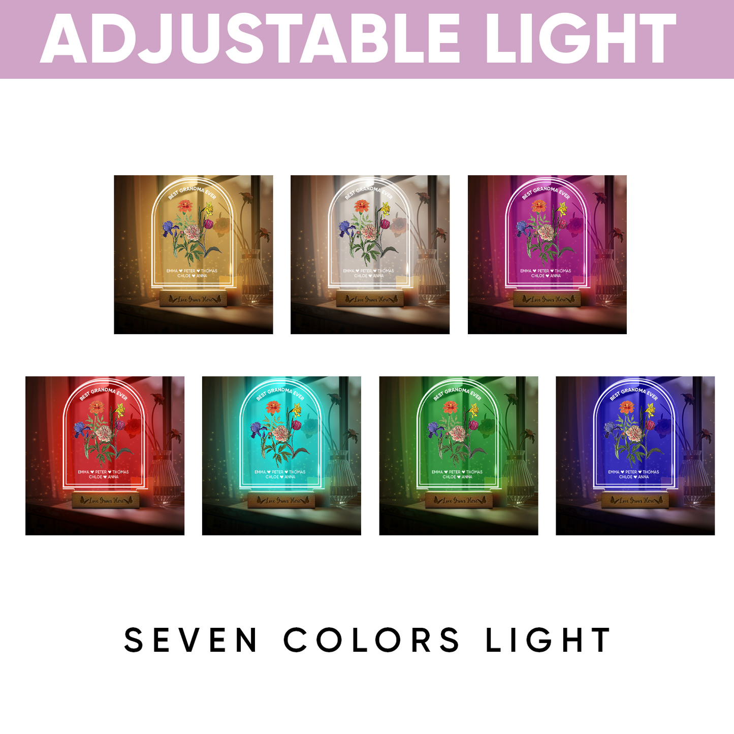 Aeluxlas Personalized Grandma's Garden Gift For Grandma, Grandma Gift, Mother's Day Gift For Grandma, Nana Birth Month Flower Night Light