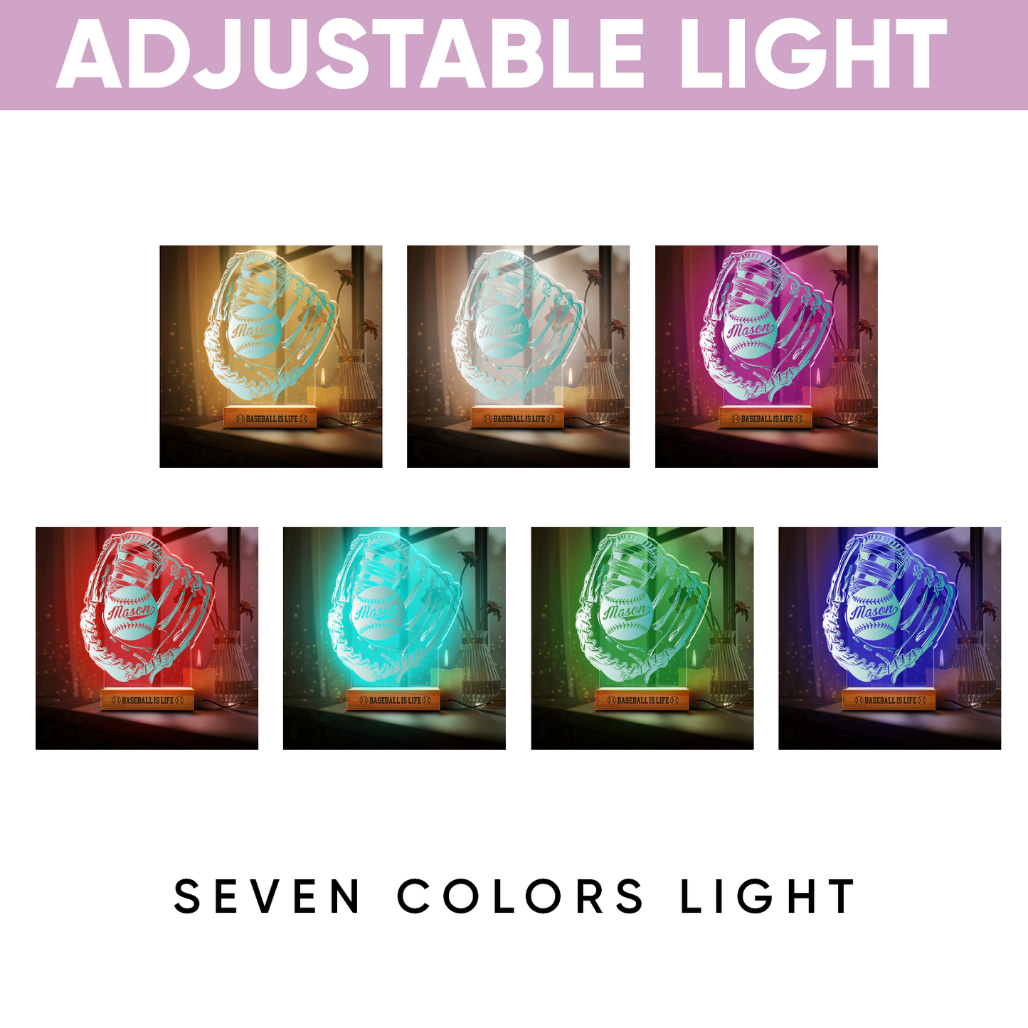 Aeluxlas Baseball Glove LED Night Light, Kid's Glove & Ball Decor Lamp Birthday Gift, Coach Name Sign