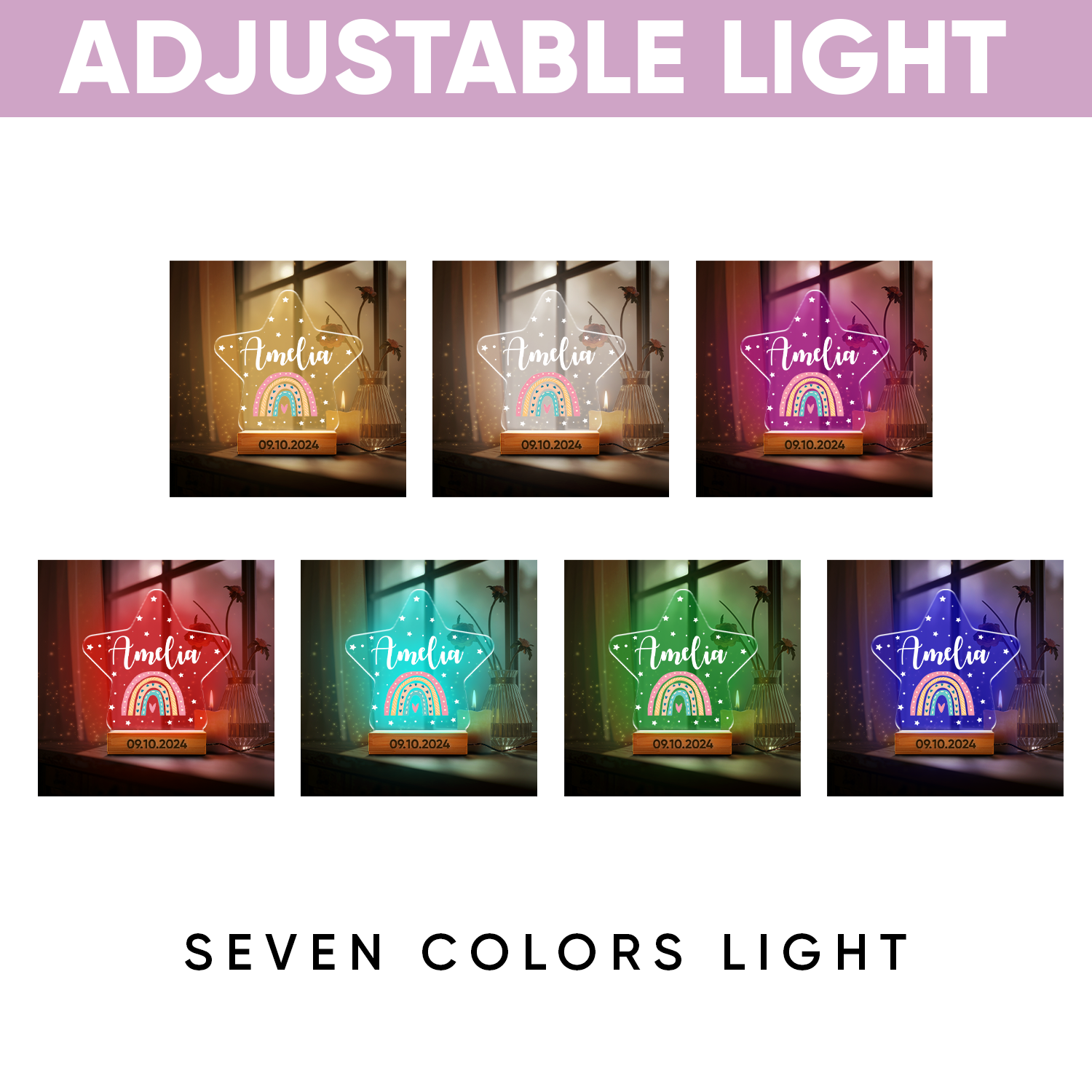 Aeluxlas Personalized Rainbow Star Night Light, Kids Night Light Gift, Baby Night Light, Birthday Gifts for Kids, Kids Bedroom Nursery Table Light