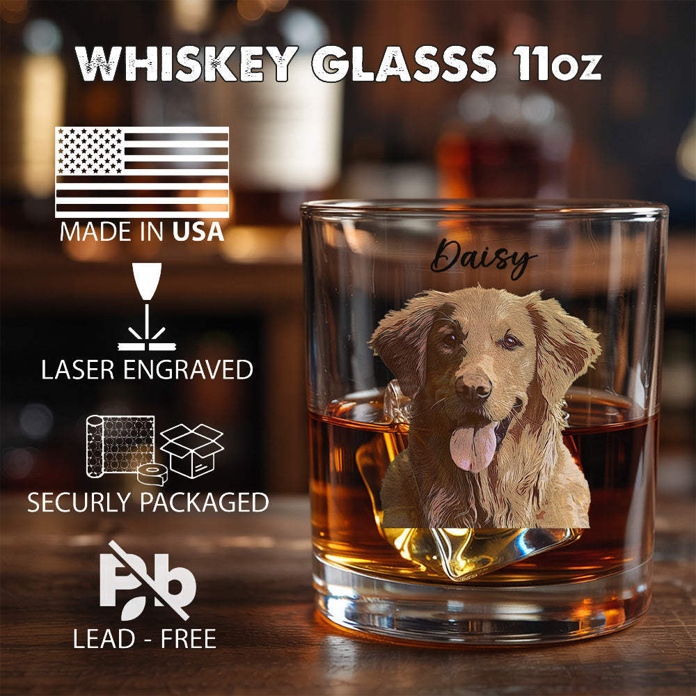 Custom Photo Dog Printed Whiskey Glass 11oz - Personalized Dog Cat Owner Gift THUC99WI01