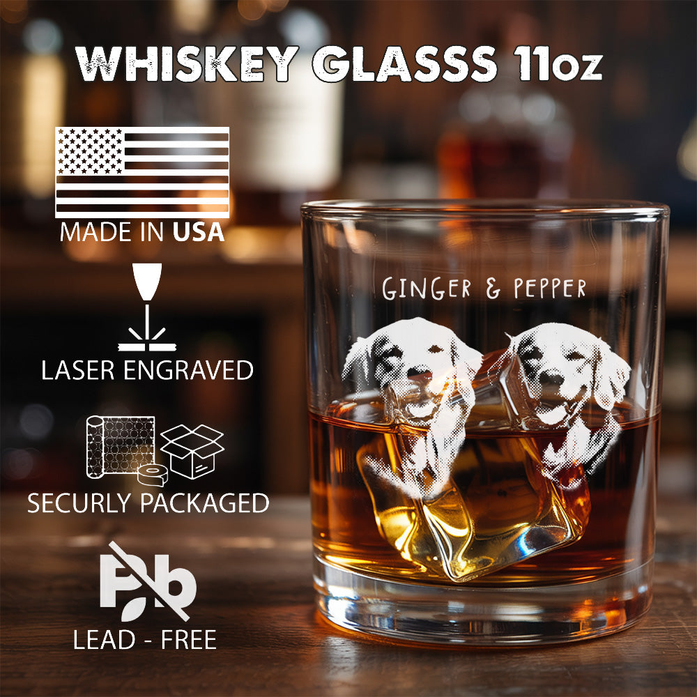 Custom Photo With Name Dog Whiskey Glass 11oz – Personalized Pet Friends Portrait – Gift for Dog Moms & Dads THUC99WP01