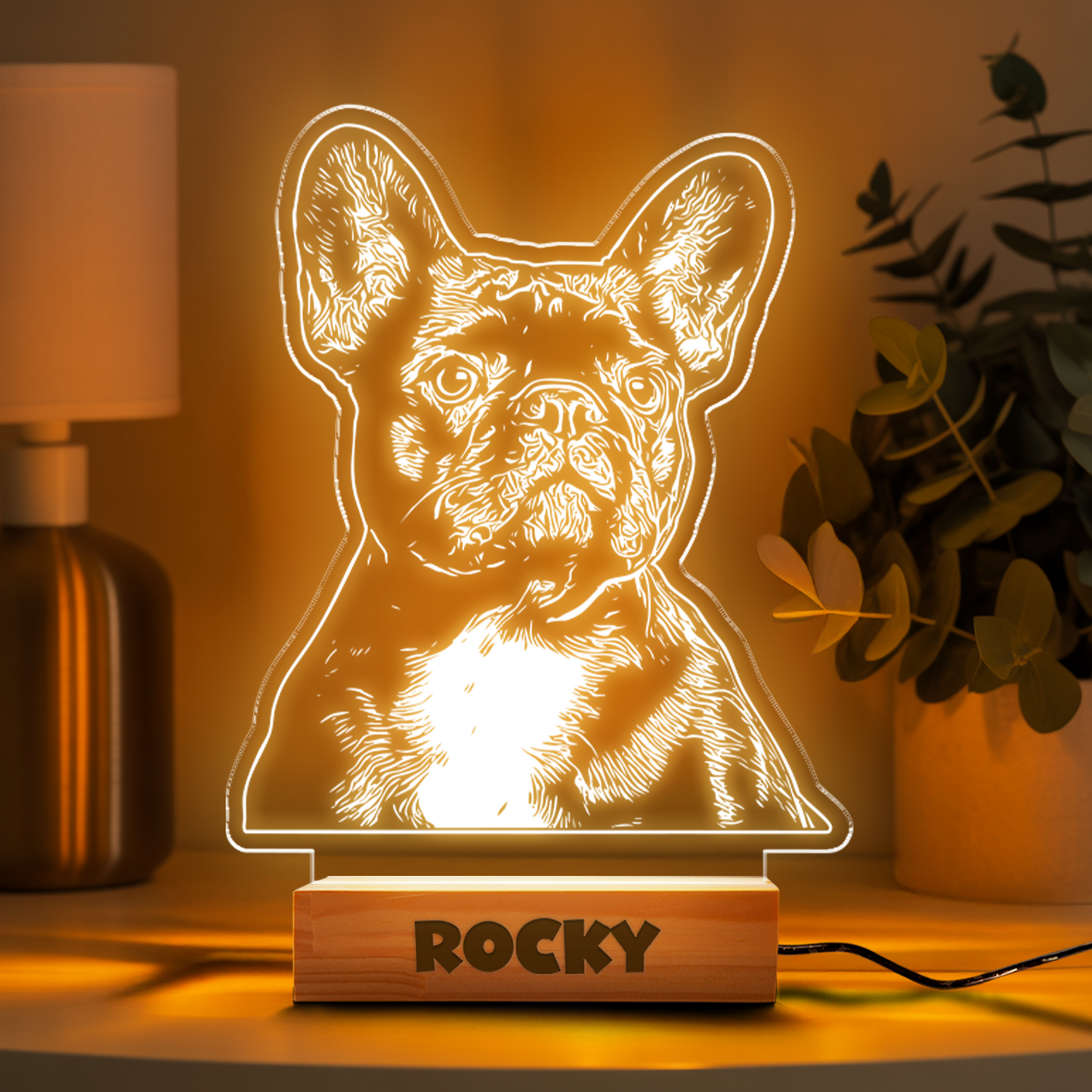 Custom Dog Portrait Night Light, Personalized Pet Lovers Gifts, Personalized Pet Memorial LED Night Light