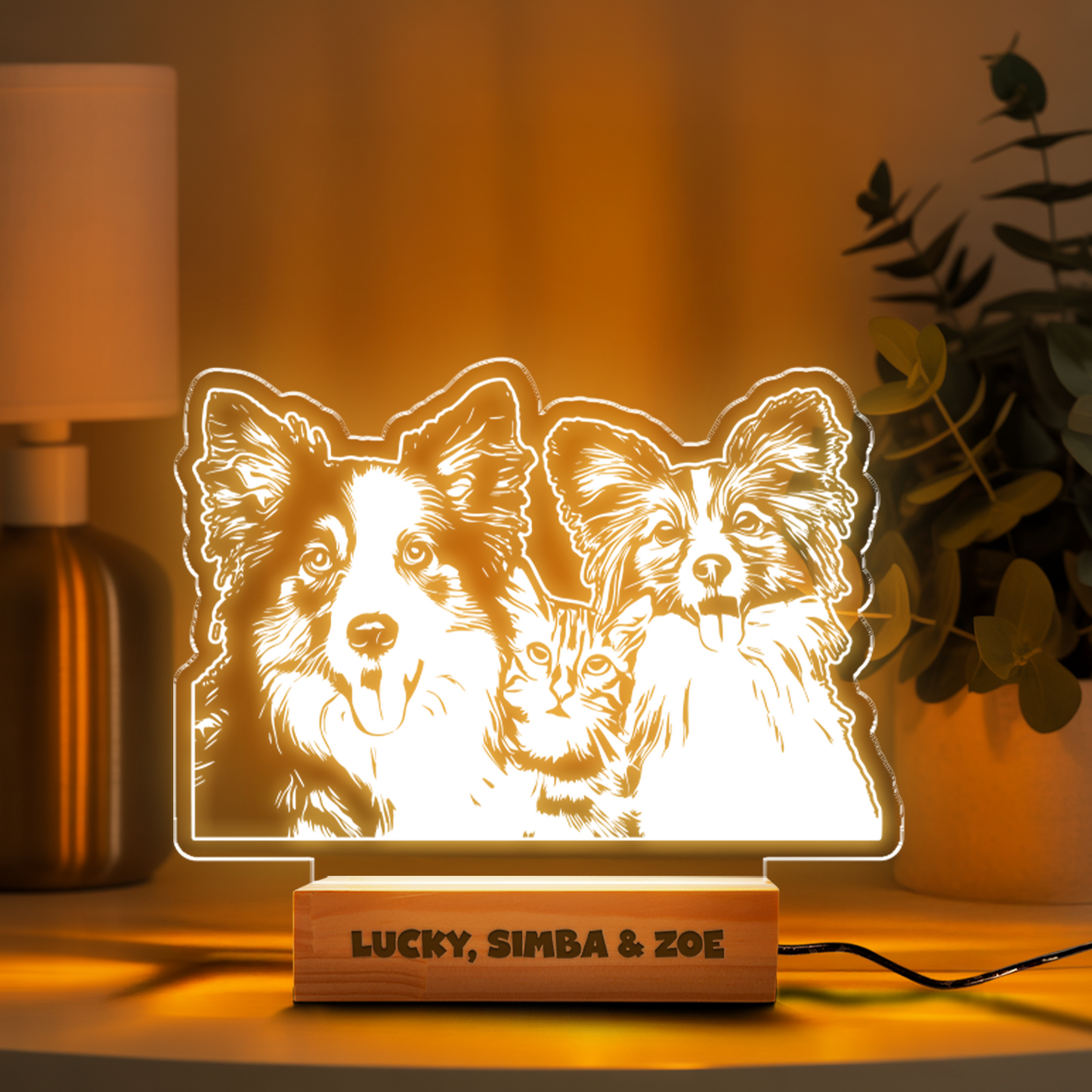 Custom Dog Portrait Night Light, Personalized Pet Lovers Gifts, Personalized Pet Memorial LED Night Light