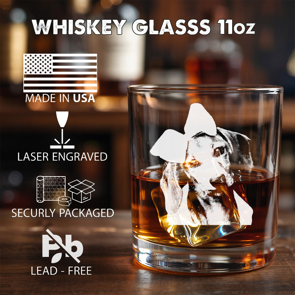 Personalized Dog Photo Whiskey Glass 11oz – Custom Name Engraved Gift for Dog Lovers THUC99WP04