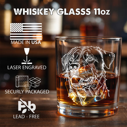 Personalized Dog Portrait Whiskey Glass 11oz – Custom Pet Photo & Name – Dog Memorial Gifts
