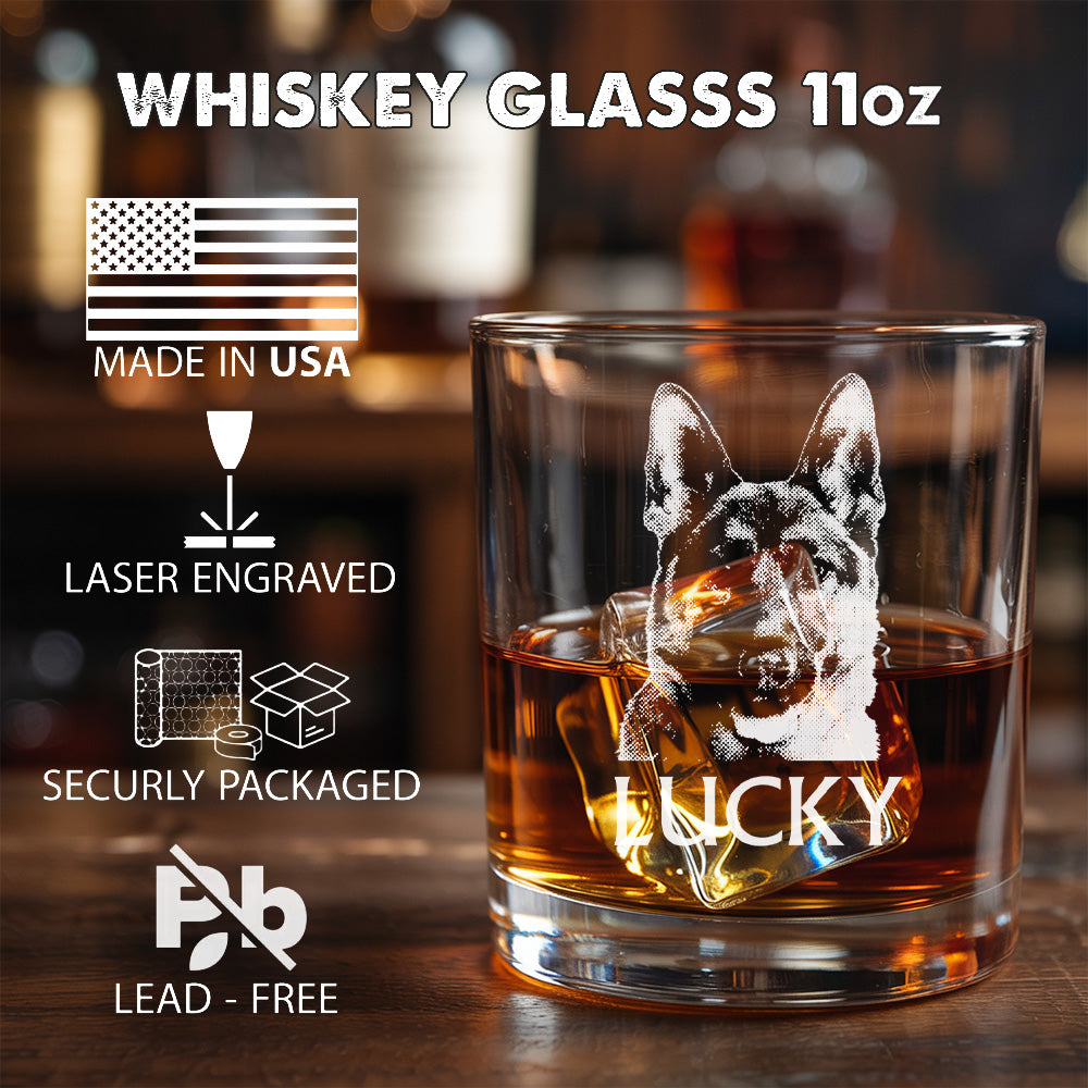 Custom Dog Portrait Whiskey Glass – 11oz Engraved Gift for Pet Owners & Dog Lovers THUC99WP05