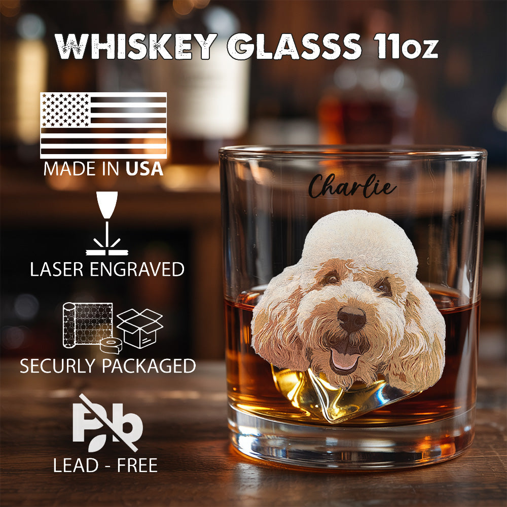 Custom Dog Photo Whiskey Glass 11oz – Personalized Gift for Dog & Cat Owners THUC99WI03