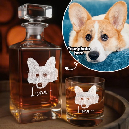 Custom Photo Dog Whiskey Set – Dog Mom Personalized Decanter Set Glass Gifts THUC99DP09