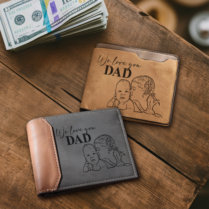 TNW005 Custom Photo Engraved Wallet for Men – Personalized Leather Wallet with Picture, Handwriting or Message – Customized Gift for Husband & Dad