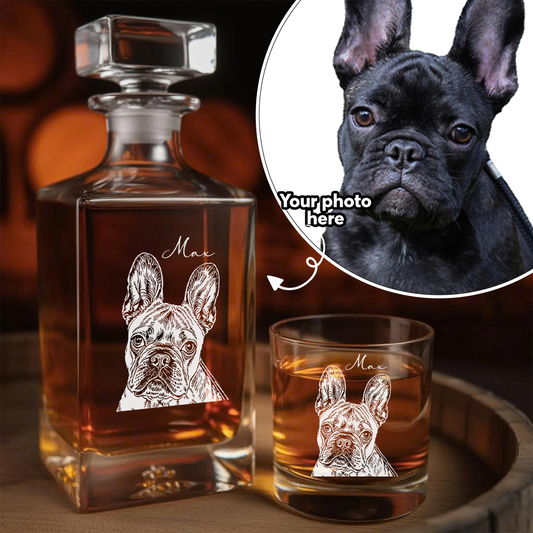 Custom Photo Dog Whiskey Decanter Set + Custom Name Whiskey Glass 11oz Personalized Dog Lover THUC99DP02