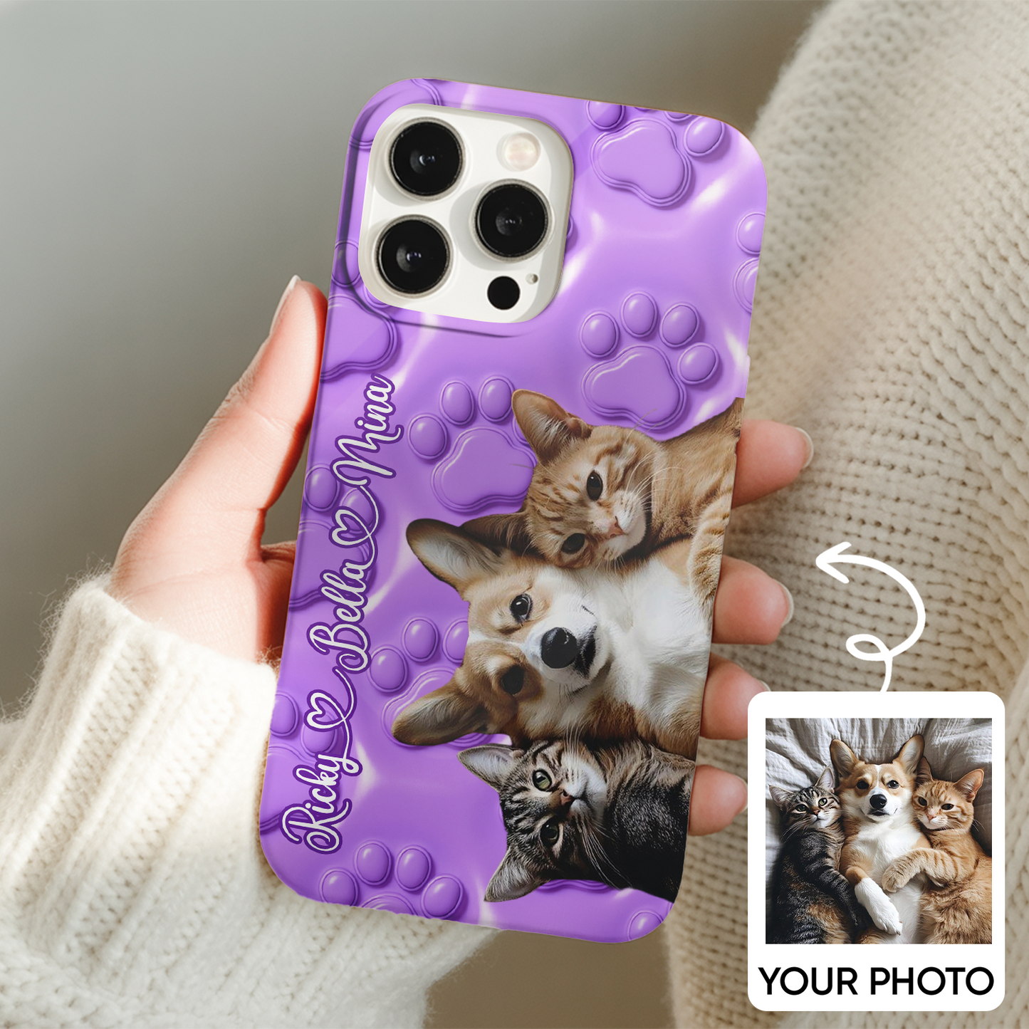 Custom Pet Cat Phone Case – Pet Portrait Case for Cat Dads and Moms – Custom Gift Idea THUC99M17