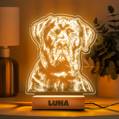 Custom Dog Portrait Night Light, Personalized Pet Lovers Gifts, Personalized Pet Memorial LED Night Light