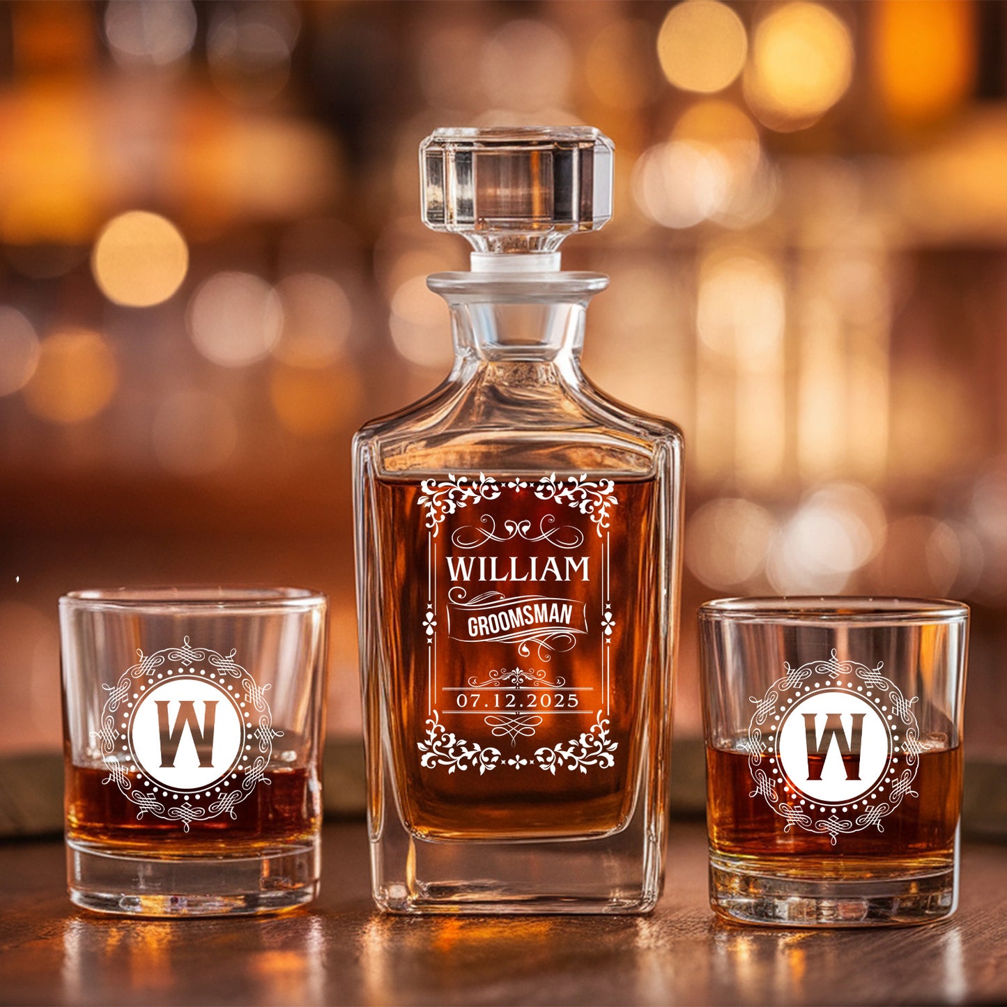 TND067 Personalized Bourbon Decanter Set with Bourbon Glasses - Bourbon Decanter, Decanter Set