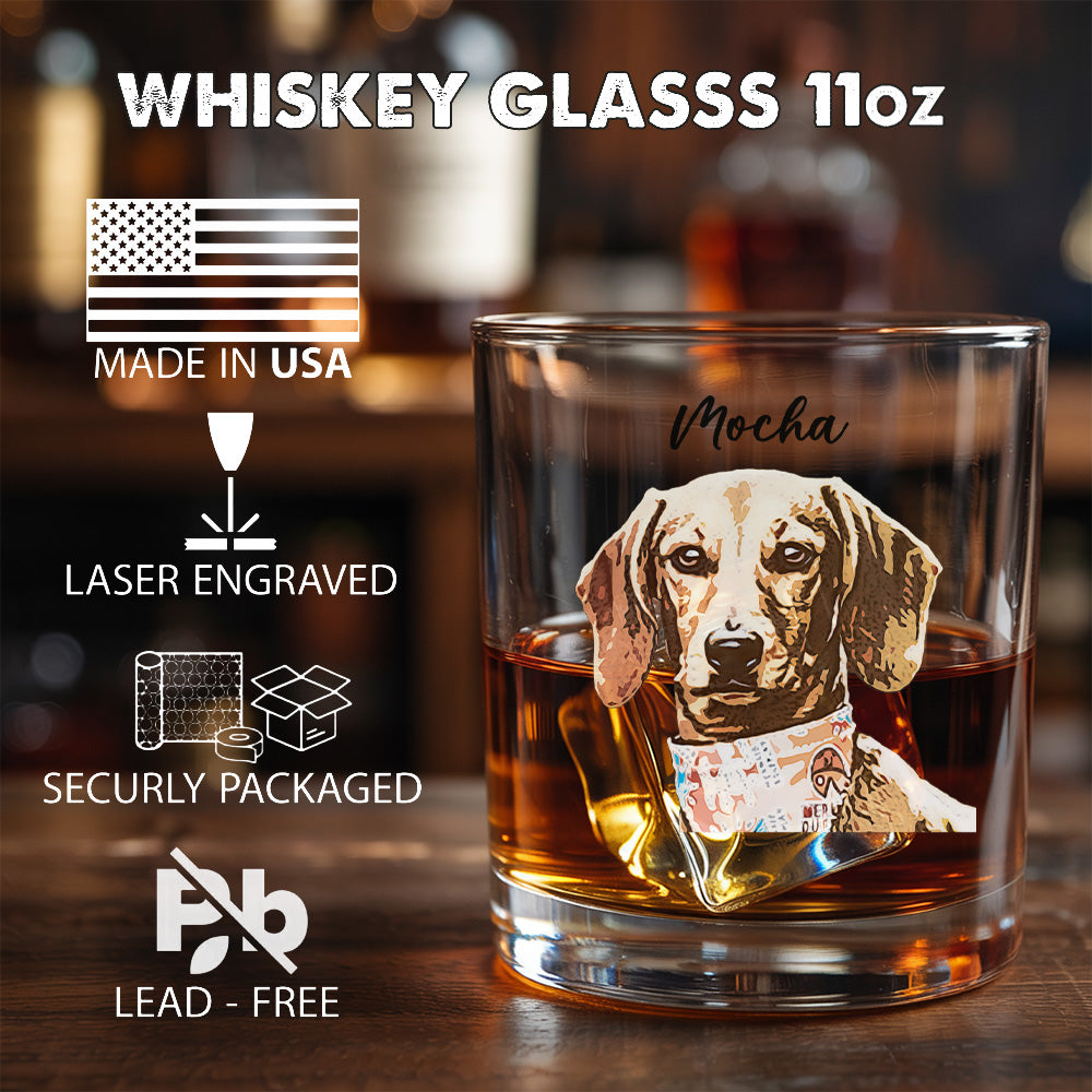 Custom Pet Photo With Whiskey Glass 11oz – Dog & Cat Photo Memorial Gift - Dog Lovers THUC99WI09