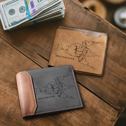 TNW004 Personalized Fist Pump Dad Son Engraved Leather Wallet, Father's Day Gift, Gift for Dad, Leather Wallet Gift for Daddy