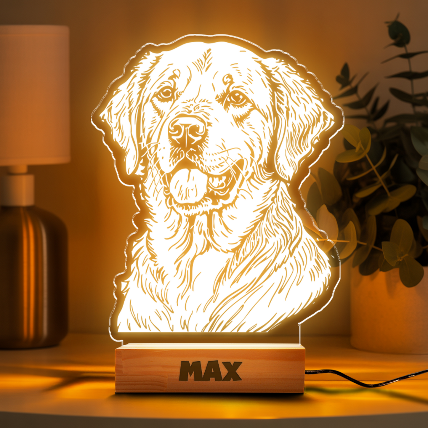 Custom Dog Portrait Night Light, Personalized Pet Lovers Gifts, Personalized Pet Memorial LED Night Light