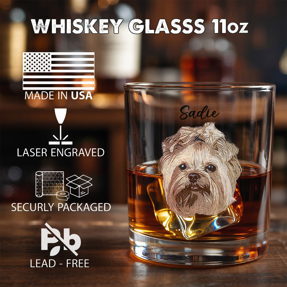 Personalized Pet Photo Glass 11oz – Custom Whiskey Glass Memorial Gift for Dog & Cat Owners THUC99WI07