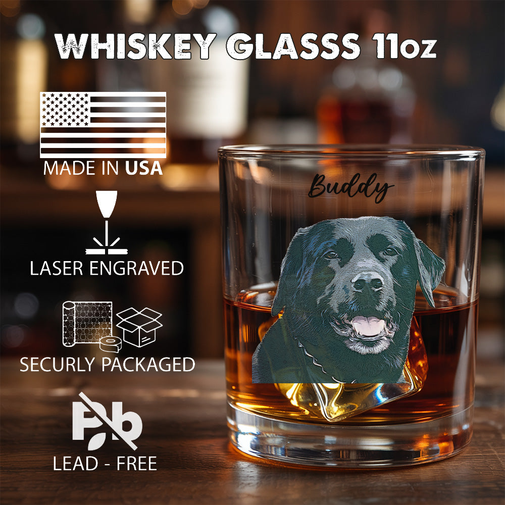 Personalized Dog Photo Whiskey Glass 11oz – Custom Pet Photo Gift for Dog or Cat Owners THUC99WI02