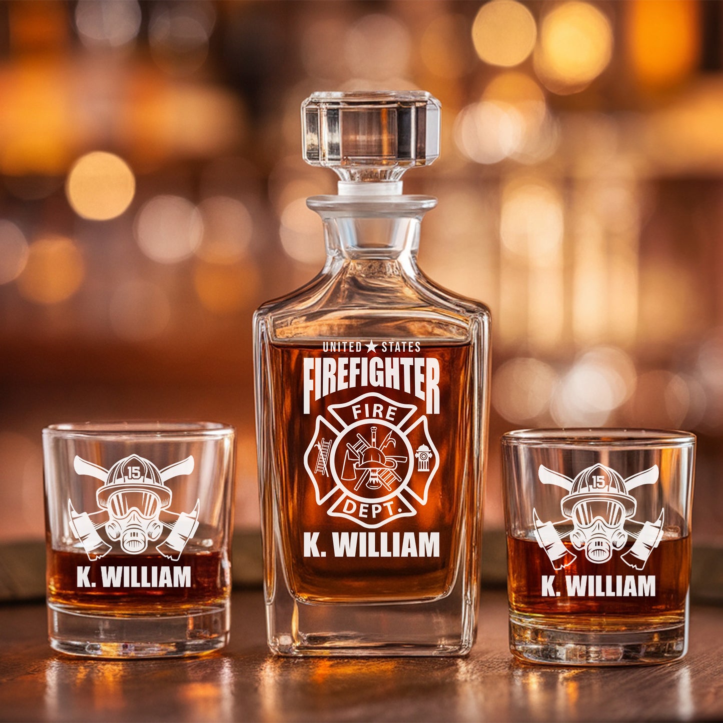 Personalized Fire Dept Save Lives Decanter Set With Glasses, Fireman Gift, Custom Firefighter Gifts TND085