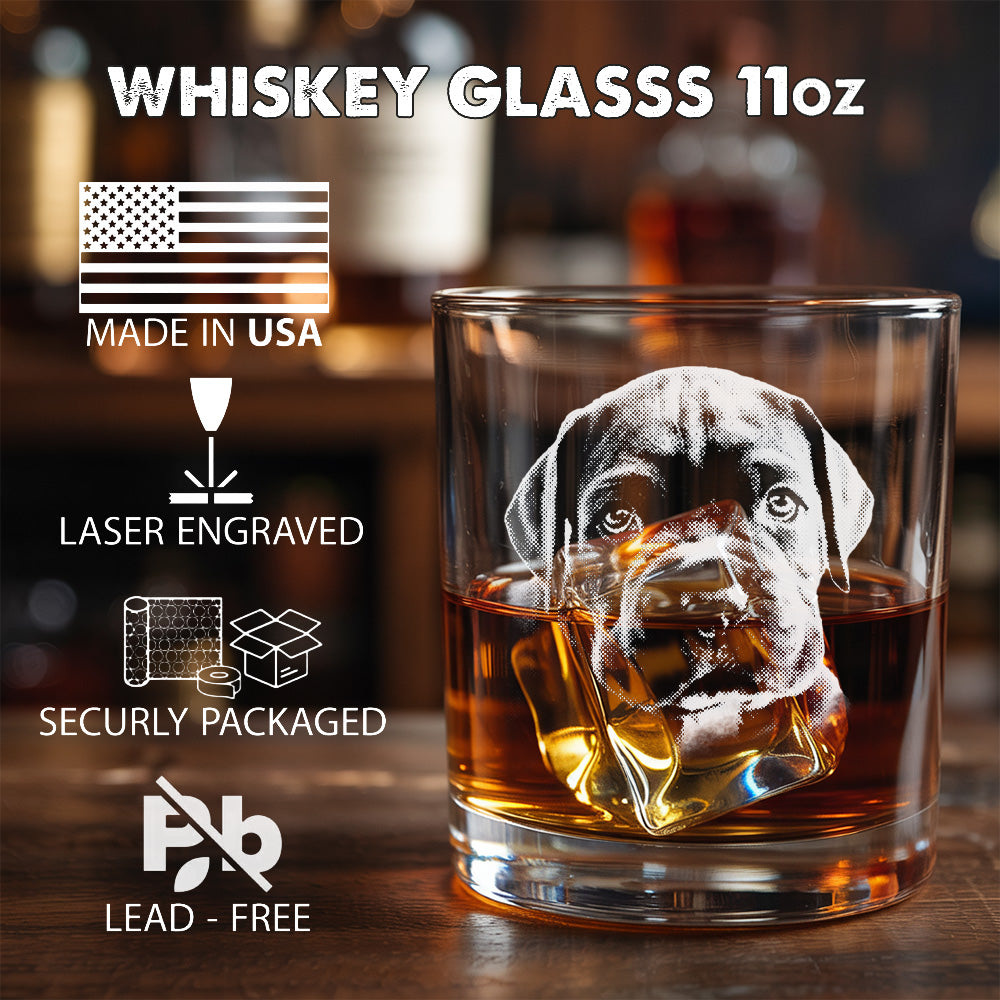 Personalized Pet Portrait Whiskey Glass – Custom Dog Photo - Custom Name Gift 11oz THUC99WP02