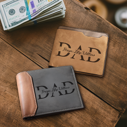 TNW003 Custom Leather Dad Wallet, Engraved Dad Wallet with Kids Names, Fathers Day Gift, New Dad Wallet, Personalized Papa Wallet Gift from Kids