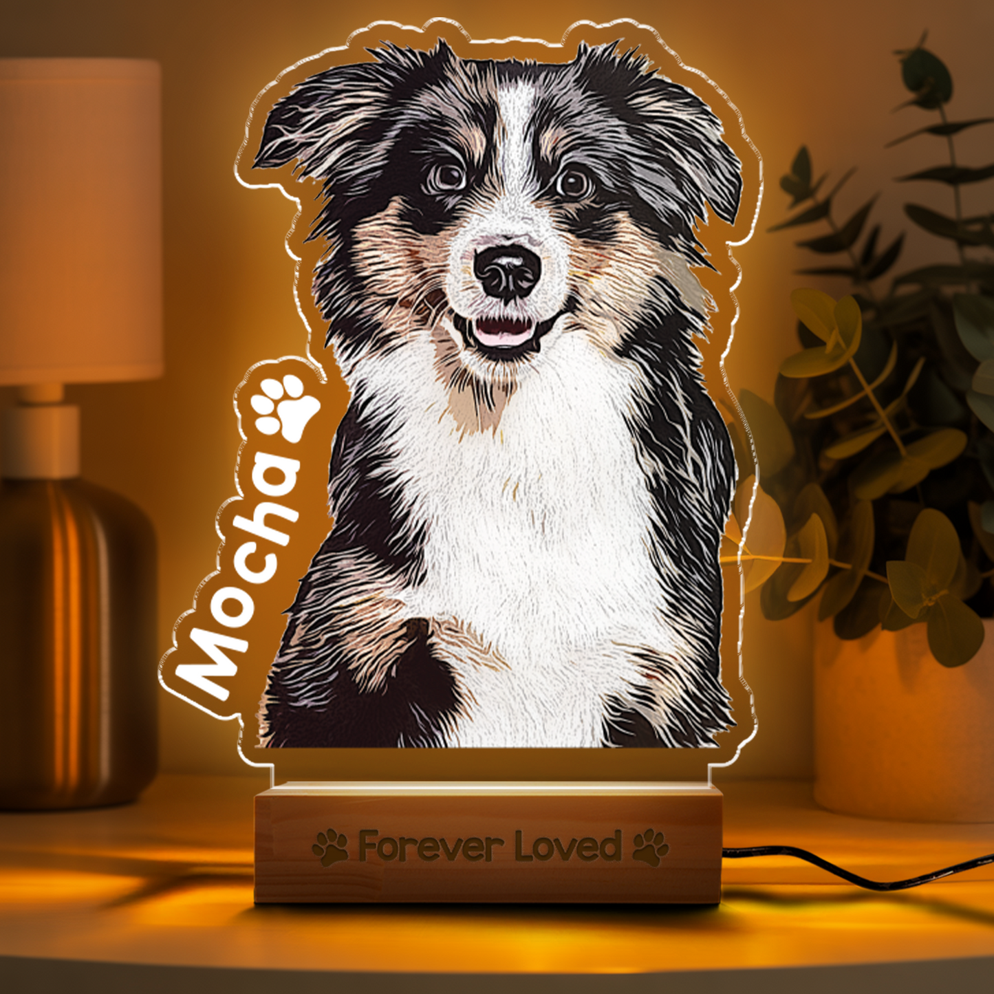 Custom Dog Portrait Night Light, Personalized Pet Lovers Gifts, Personalized Pet Memorial LED Night Light
