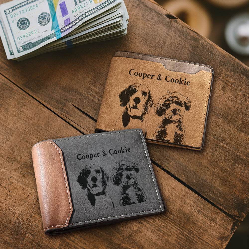 Custom Pet Photo Engraved Wallet - Personalized Dog Dad & Cat Dad Wallet, New Dog Memorial Gift, Unique Dog Lover Present TNW030