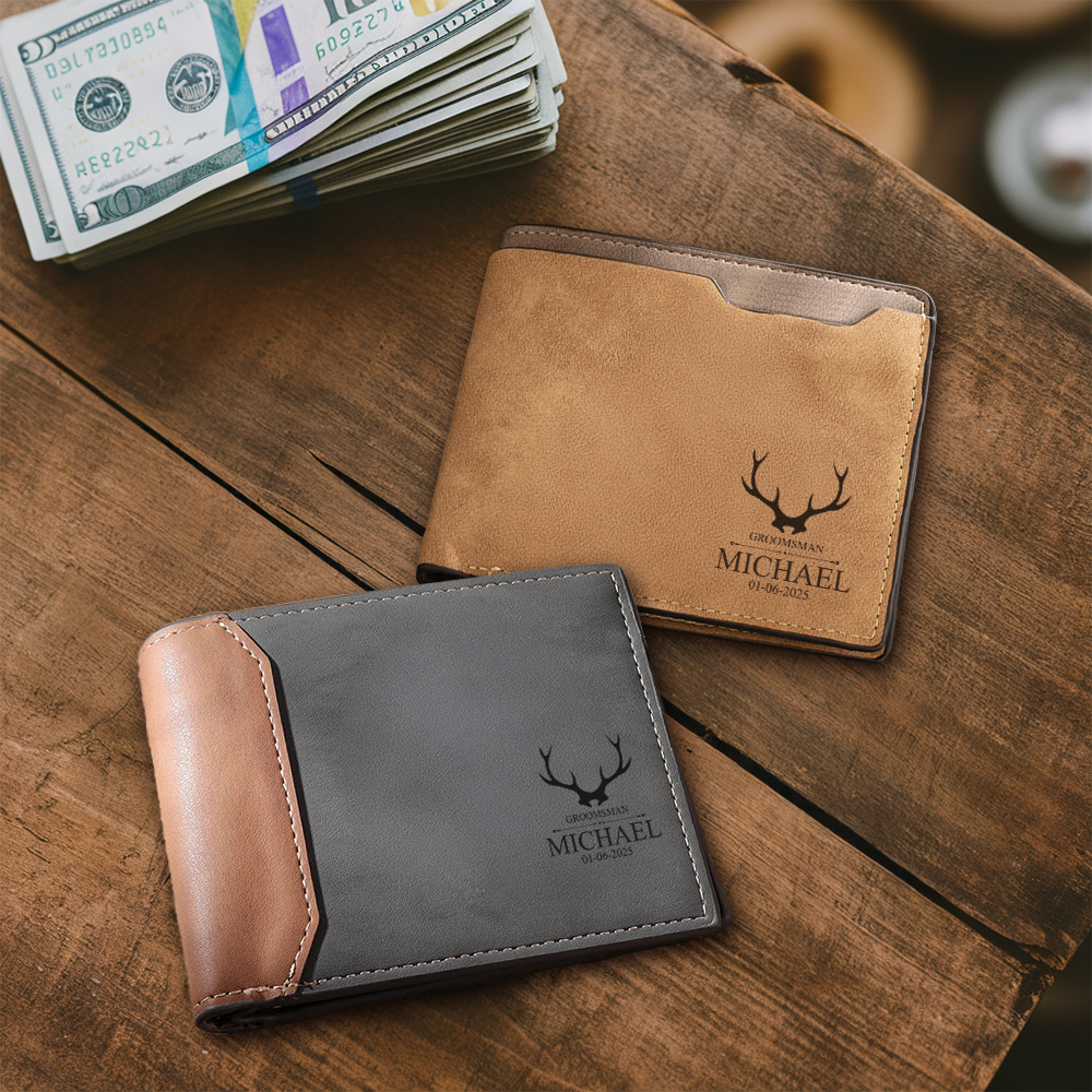 TNW006 Custom Engraved Wallets, Mens Leather Wallet, Groomsmen Gifts, Party Gifts, Wedding Party Favors, Gifts for Dads, Birthday Gift