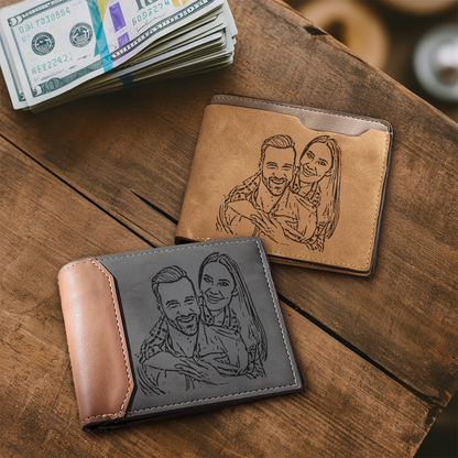 TNW001 Personalized Custom Photo Mens Wallet, Engraved Picture Wallet, Memory Gift, Anniversary Gifts for Him, Father's Day Gift, Gift For Dad