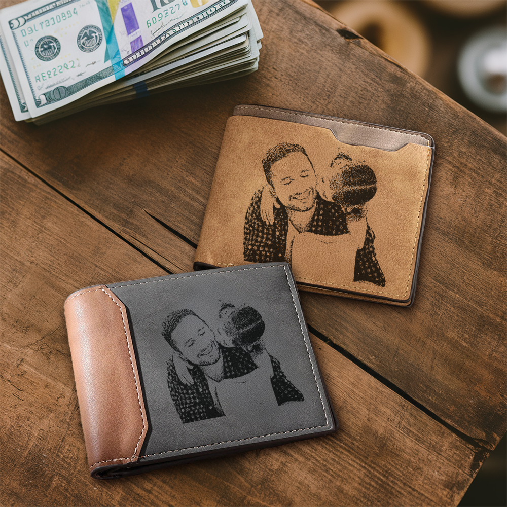 Custom Photo You Are The World Men's Wallet, Personalized Photo Leather Wallet , Gift for Dad Husband Groomsman Anniversary