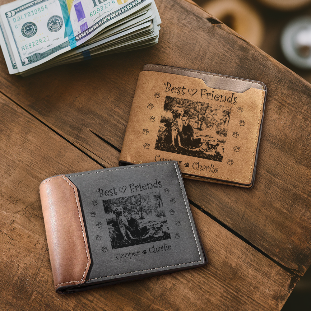 Custom Photo Dog Lover Gifts Wallet, Personalized Pet Photo Engraved Wallet, New Puppy Gift for Best Friend, Dog Gift for Birthday TNW029