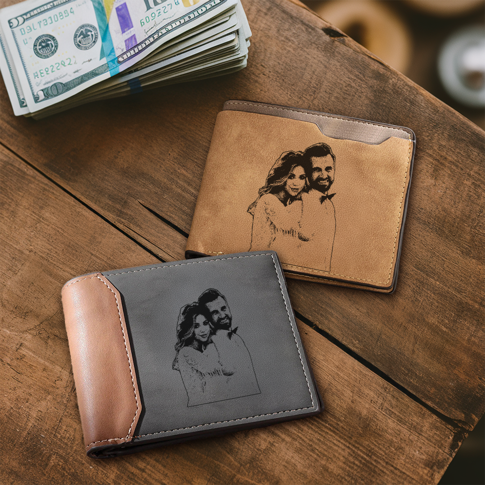 Custom Photo Engaged Married Couple Wallet, Gift For Husband, Men Wallet, Gift For Him, Anniversary Gift